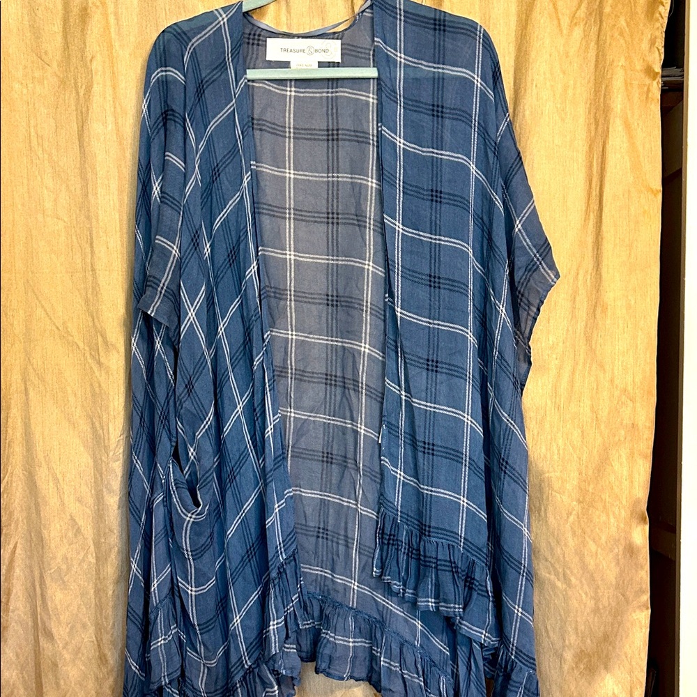 Treasure & Bond Blue Plaid Kimono